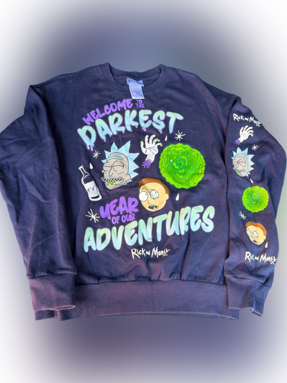 Mens Navy Rick and Morty 'Darkest Adventures' Graphic Sweatshirt